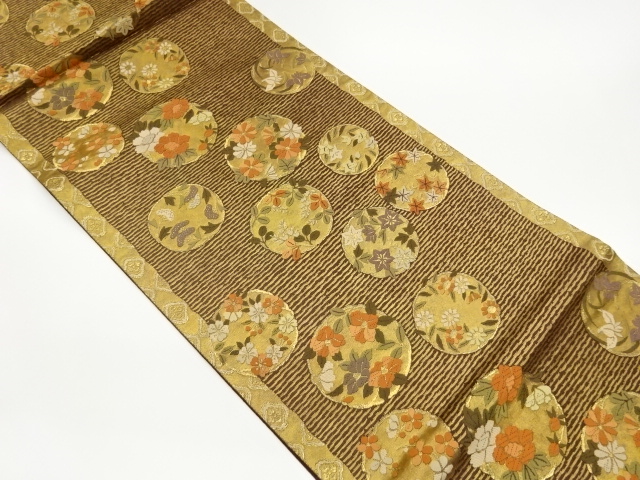 JAPANESE FUKURO OBI / WOVEN FLOWER ROUNDEL